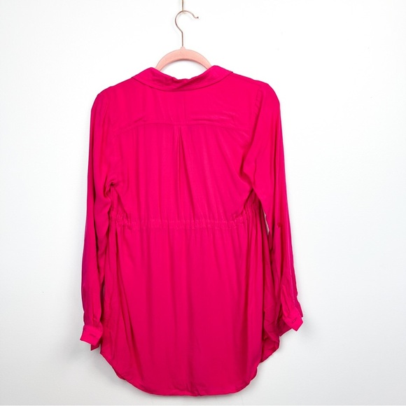 A Pea in the Pod Maternity Top, Hot Pink Long Sleeve Button-Up - Picture 5 of 10